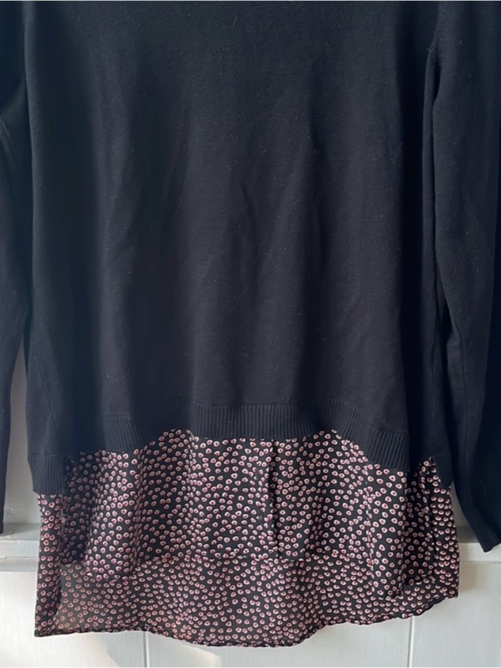 Black Layered-Look twofer Sweater-Blouse Combo Top - Picture 4 of 8